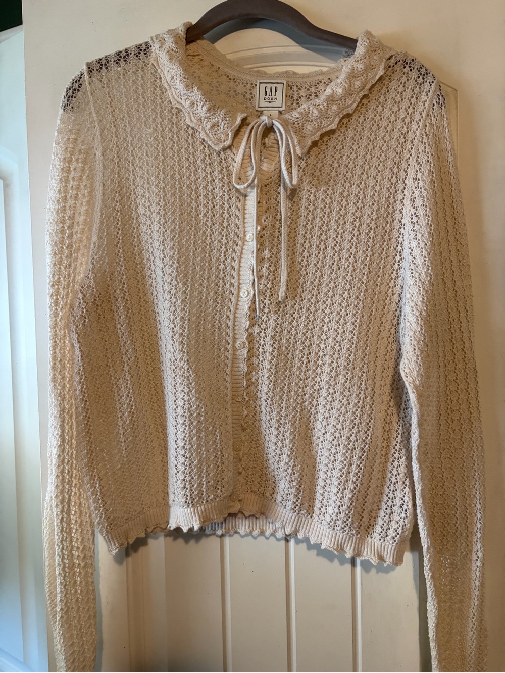 Gap x DOEN Lace-Trim Open Knit Cardigan Sweater - Cream